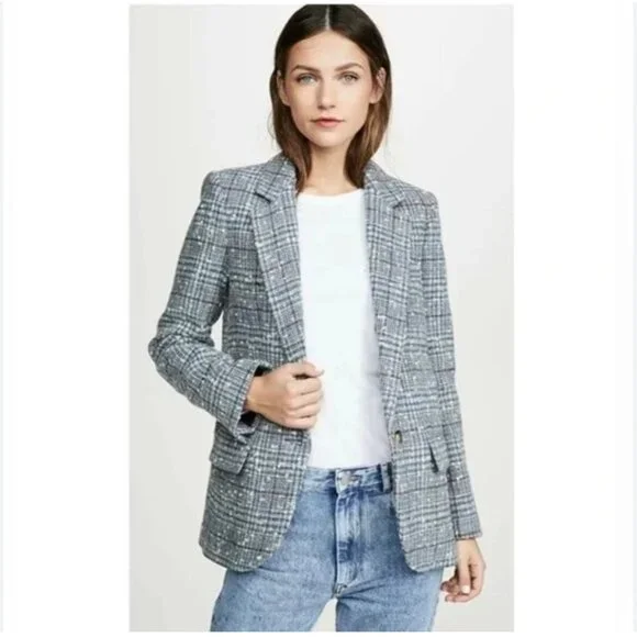 Isabel Marant Étoile Kice Wool Blazer Jacket Size 38 Blue Grey Bouclé - Picture 2 of 8